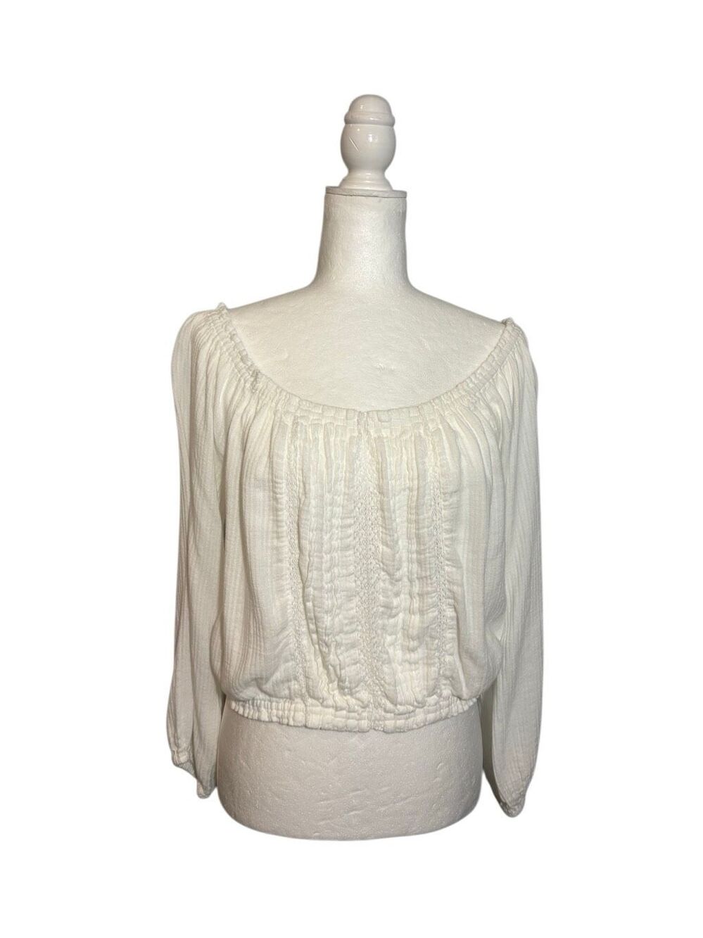Aeropostale white cropped gauze peasant blouse - L